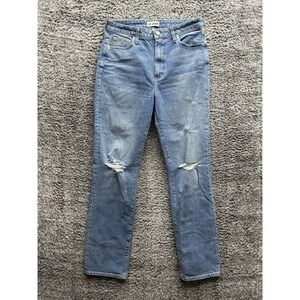 $278 Le Jean Women's Blue Sabine Straight High-Rise Distress Jeans Pants Size 30